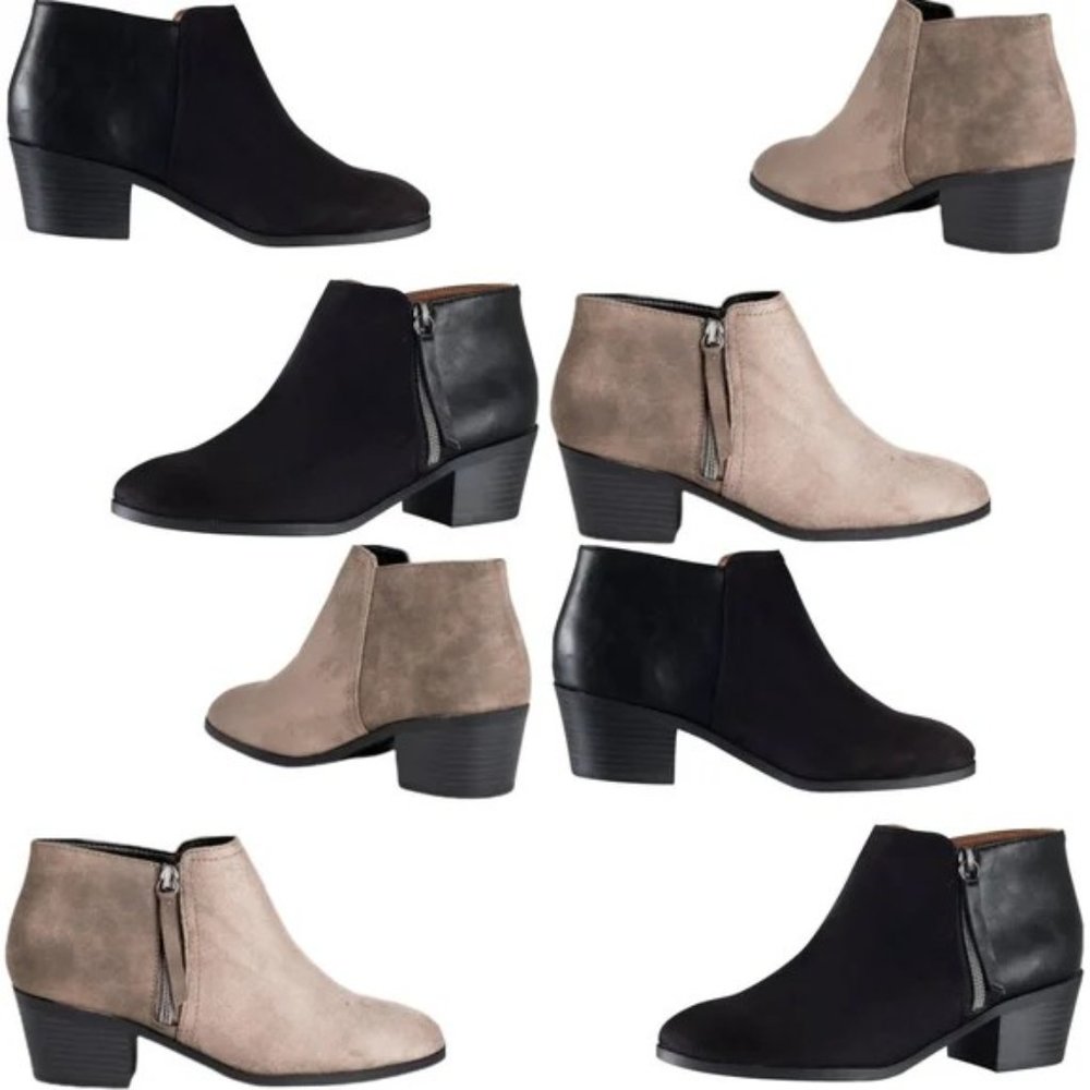 Black Side Zip Two Tone Ankle Boots - Picture 2 of 2